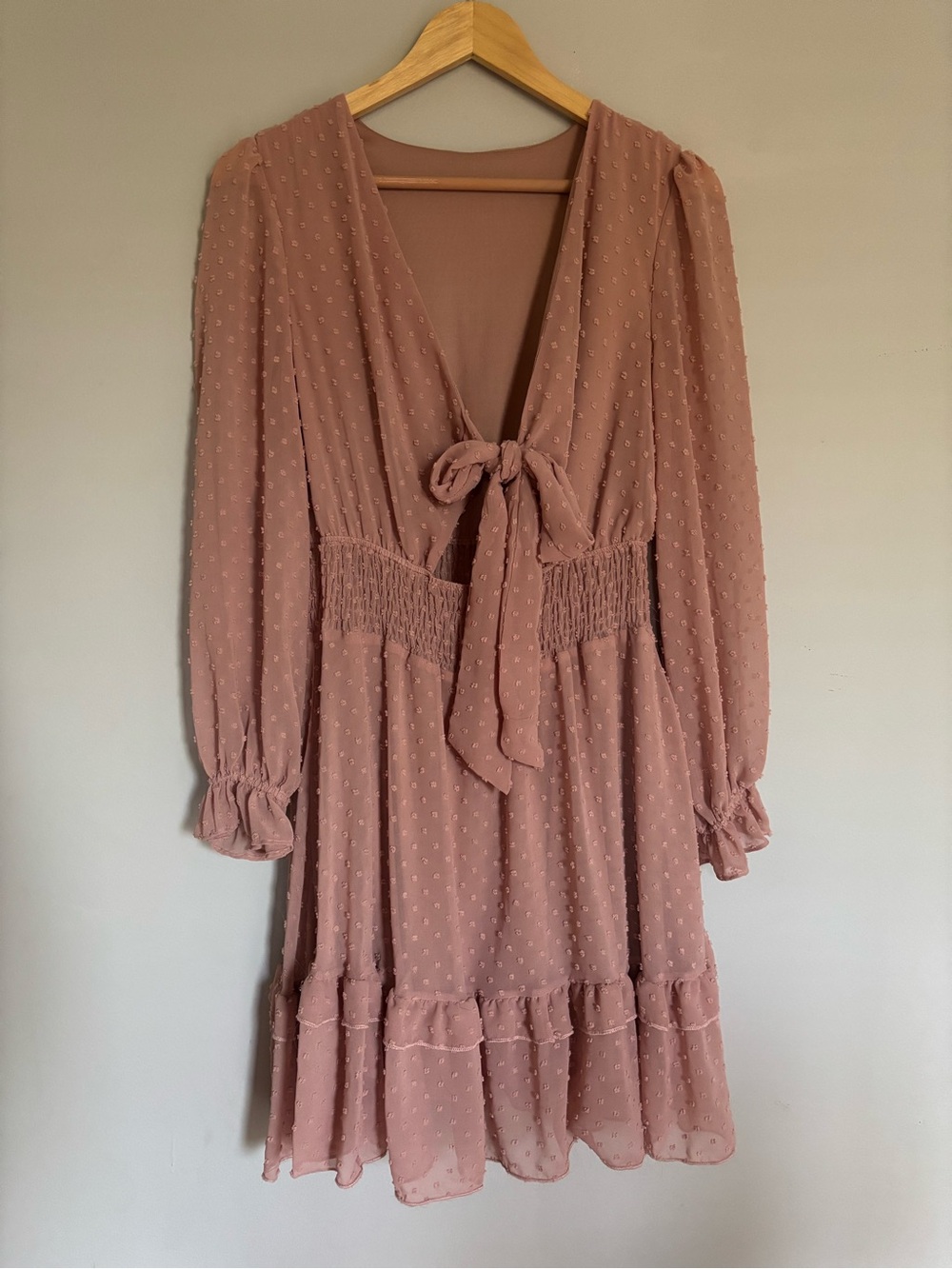 Dusty Rose Pink Swiss Dot Long Sleeve Midi Dress Size Medium